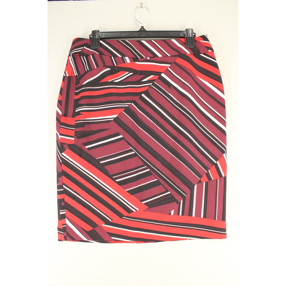 Nine West Pencil Skirt Women 8 Red Striped Polyester Stretch Workwear Modern